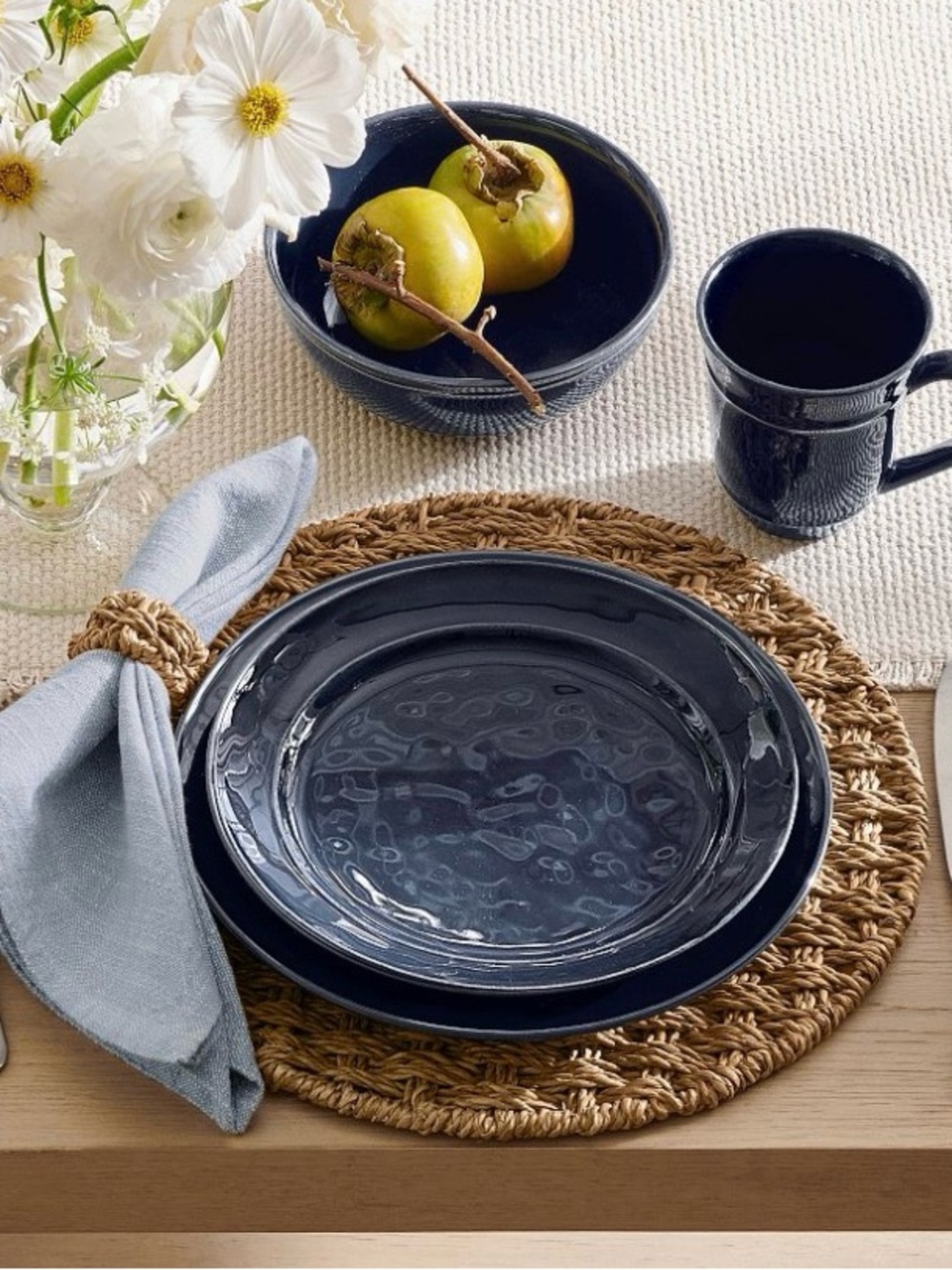 NWOTS Pottery Barn Cambria ceramic Dinnerware Set in Navy Blue & light blue